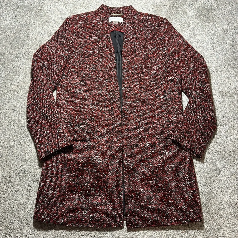 Calvin Klein Tweed Topper Jacket Open Front Collarless - Size 10 - Picture 2 of 16